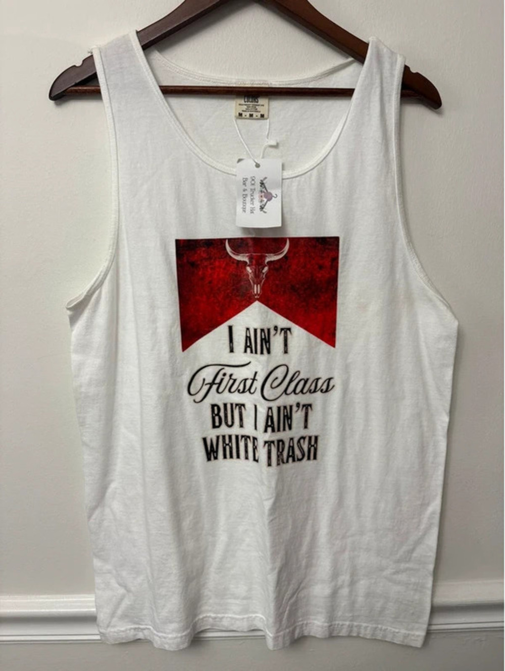 NWT Western Graphic Tank Top “I Ain’t First Class” Bull Skull Size Medium
